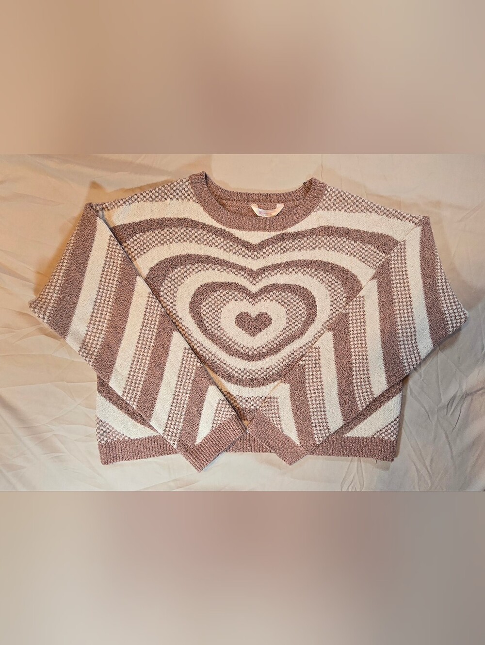 No Boundaries Heart Crop Knit Sweater Juniors XL 15-17 Pink Mauve Y2K